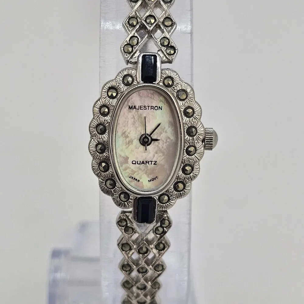VTG Majestron Watch Women 18mm Marcasite MOP Oval Dial‎ 7
